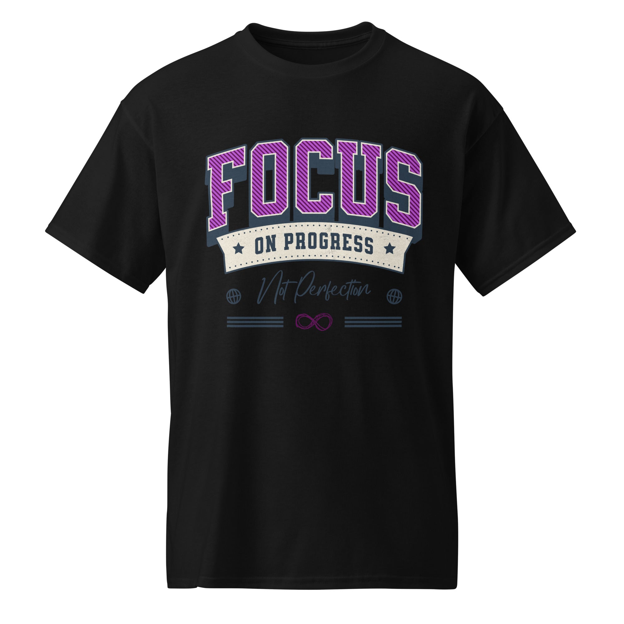 Revive Thredz graphic tee with clean typography reading focus on progress not perfection Healthcare professional wearing the ultra soft progress not perfection mindset shirt under scrubs