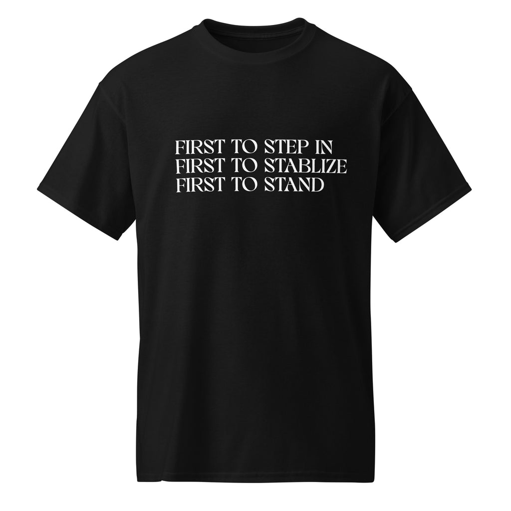 Black or purple t-shirt with white text on a white background. Moisture-wicking t-shirt 90/10 Couples Collection.  Empowering statement apparel for strong women who lead with poise and strength. 
