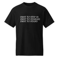 Black or purple t-shirt with white text on a white background. Moisture-wicking t-shirt 90/10 Couples Collection.  Empowering statement apparel for strong women who lead with poise and strength. 