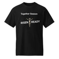 Black or purple t-shirt with 'Together Season Risen Ready' text and crucifixion graphic on a white background.
Statement t-shirt for men, women, and youth. High-performance moisture-wicking faith apparel for Easter or gym workouts. 